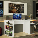 Combo Escritorio Gamer y Panel de TV Blanco 136x75cm para TV hasta 50 Pulgadas Sin Cajones y con Organizador de Libros y Consolas - ESCRITORIOS | Bylmo