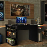 Combo Escritorio Gamer y Panel de TV Negro y Marron 136x75cm para TV hasta 50 Pulgadas Sin Cajones y con Organizador de Libros y Consolas - ESCRITORIOS | Bylmo