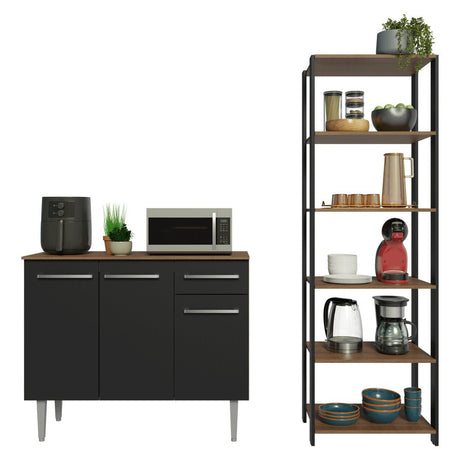 Combo Gabinete y Repisa Negro y Marron 164x180cm con Ocho Compartimientos - BARRAS Y MUEBLES AUXILIARES | Bylmo