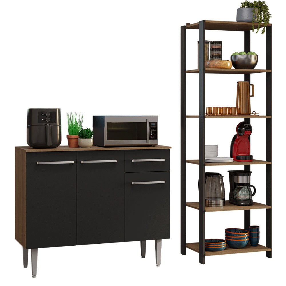 Combo Gabinete y Repisa Negro y Marron 164x180cm con Ocho Compartimientos - BARRAS Y MUEBLES AUXILIARES | Bylmo