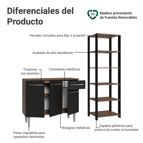 Combo Gabinete y Repisa Negro y Marron 164x180cm con Ocho Compartimientos - BARRAS Y MUEBLES AUXILIARES | Bylmo