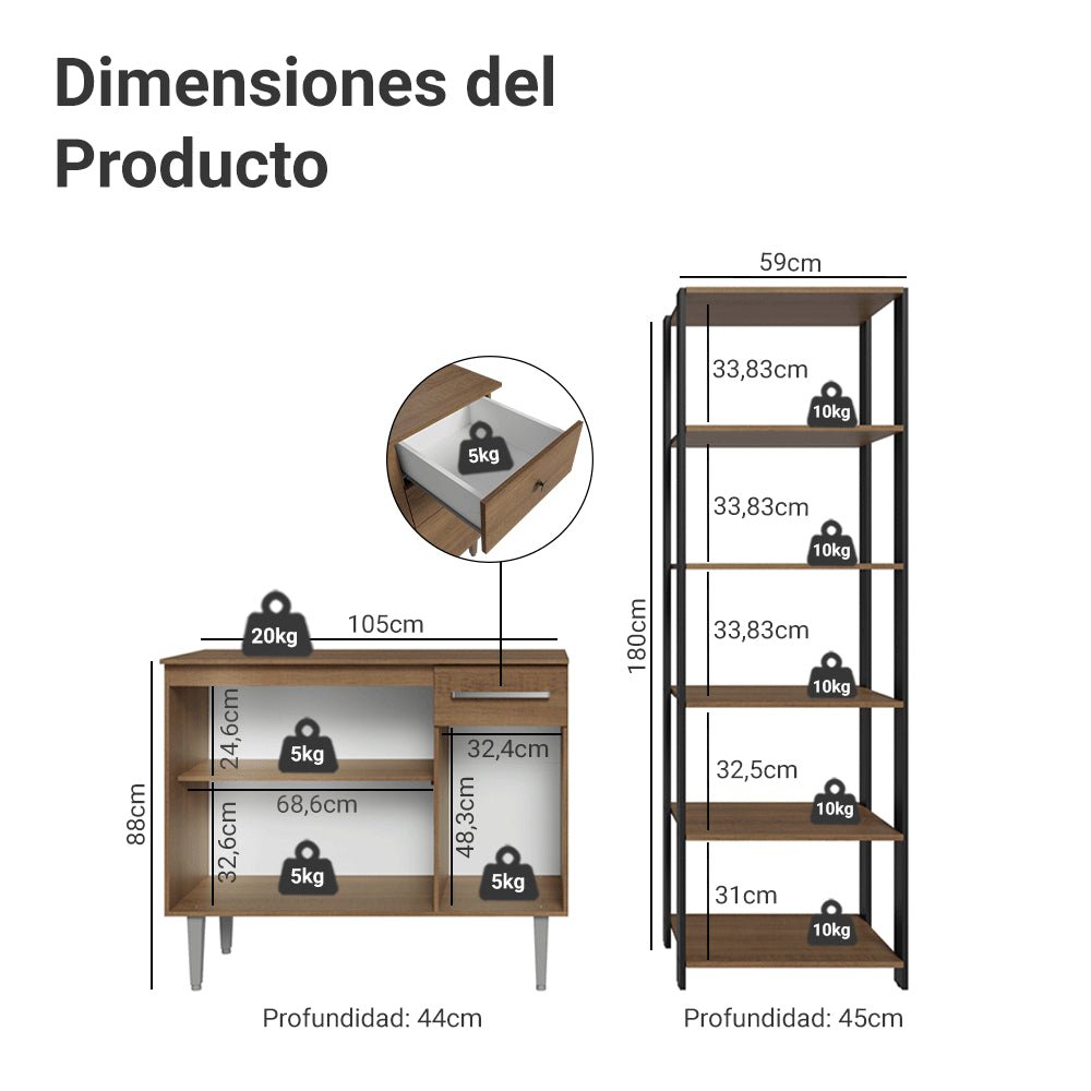 Combo Gabinete y Repisa Marron y Negro 164x180cm con Ocho Compartimientos - BARRAS Y MUEBLES AUXILIARES | Bylmo