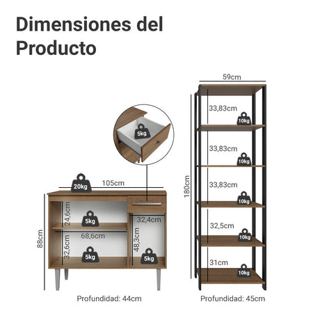 Combo Gabinete y Repisa Marron y Negro 164x180cm con Ocho Compartimientos - BARRAS Y MUEBLES AUXILIARES | Bylmo