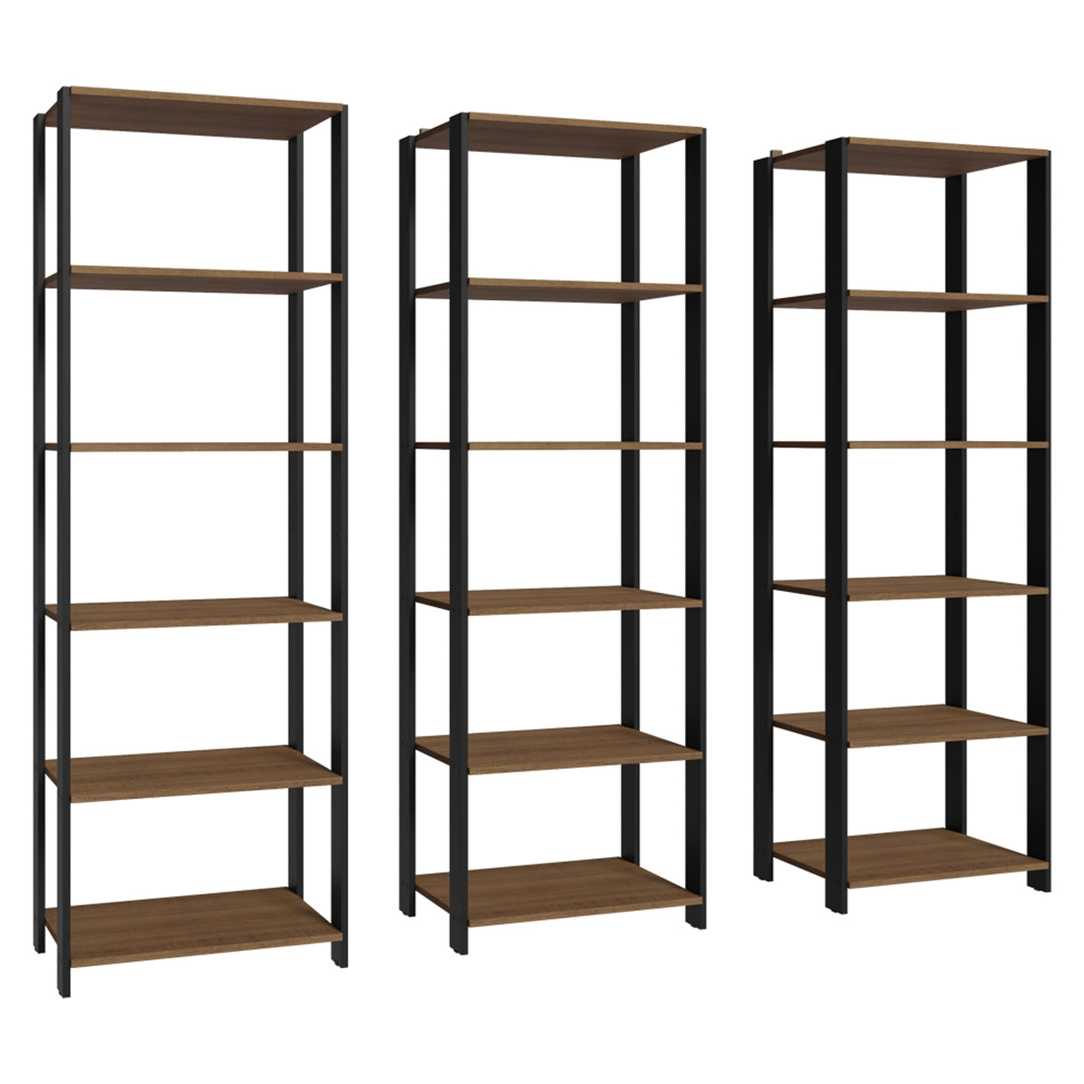 Set X 3 Muebles Organizadores de Despensa Marron y Negro 177x180cm con Patas y con Quince Repisas - ALACENAS Y MUEBLES MICROONDAS | Bylmo