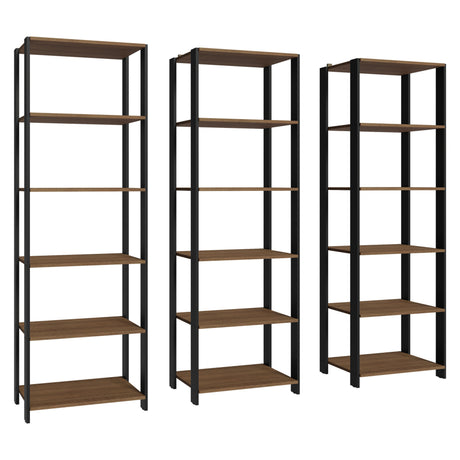 Set X 3 Muebles Organizadores de Despensa Marron y Negro 177x180cm con Patas y con Quince Repisas - ALACENAS Y MUEBLES MICROONDAS | Bylmo