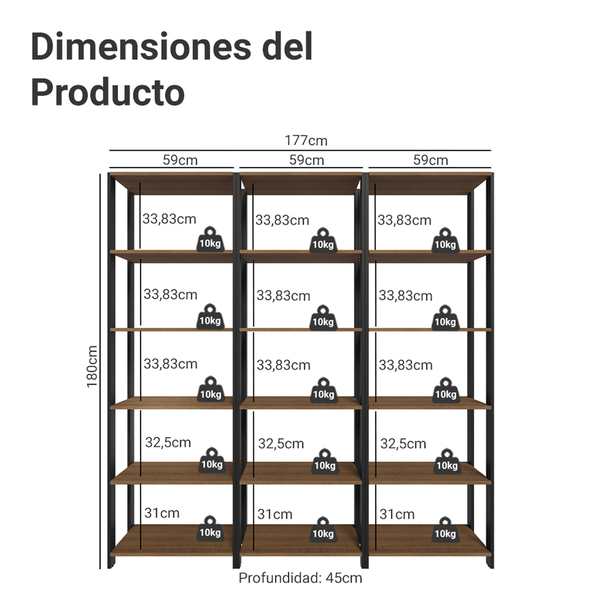 Set X 3 Muebles Organizadores de Despensa Marron y Negro 177x180cm con Patas y con Quince Repisas - ALACENAS Y MUEBLES MICROONDAS | Bylmo
