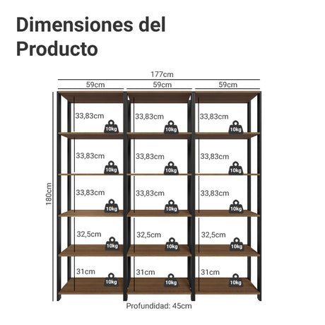 Set X 3 Muebles Organizadores de Despensa Marron y Negro 177x180cm con Patas y con Quince Repisas - ALACENAS Y MUEBLES MICROONDAS | Bylmo