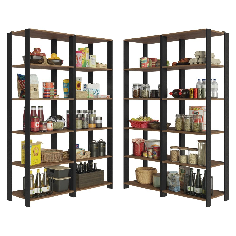 Set X 4 Muebles Organizadores de Despensa Esquinero Marron y Negro 236x180cm con Patas y con Veinte Repisas - ALACENAS Y MUEBLES MICROONDAS | Bylmo