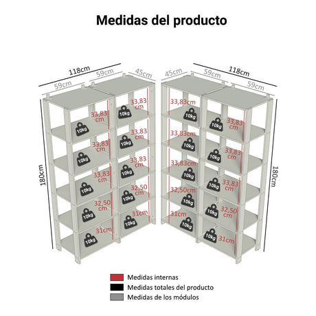 Set X 4 Muebles Organizadores de Despensa Esquinero Marron y Negro 236x180cm con Patas y con Veinte Repisas - ALACENAS Y MUEBLES MICROONDAS | Bylmo