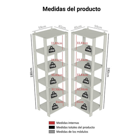 Set X 2 Muebles Organizadores de Despensa Esquinero Marron y Negro 118x180cm con Patas y con Diez Repisas - ALACENAS Y MUEBLES MICROONDAS | Bylmo