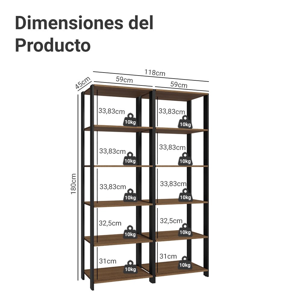 Set X 2 Muebles Organizadores de Despensa Marron y Negro 118x180cm con Patas y con Diez Repisas - ALACENAS Y MUEBLES MICROONDAS | Bylmo