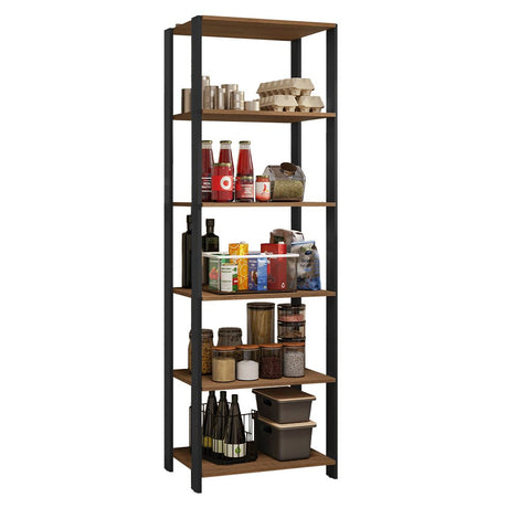 Mueble Organizador de Despensa Marron y Negro 59x180cm con Patas y con Cinco Repisas - ALACENAS Y MUEBLES MICROONDAS | Bylmo