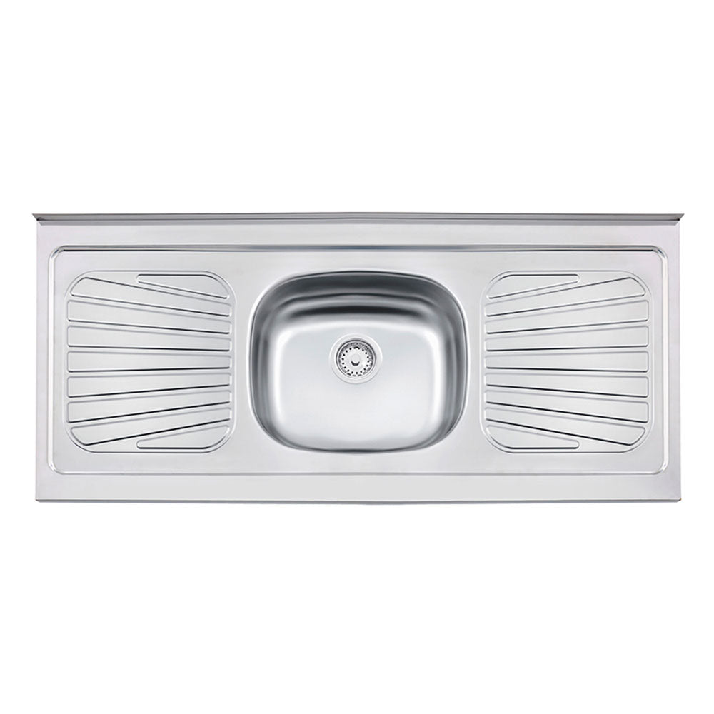 Mesón de Cocina Plata 120x52.5cm de Acero Inoxidable Acabado Brillante con Pozuelo Centro - MESONES DE COCINA | Bylmo