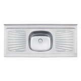 Mesón de Cocina Plata 120x52.5cm de Acero Inoxidable Acabado Brillante con Pozuelo Centro - MESONES DE COCINA | Bylmo