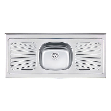 Mesón de Cocina Plata 120x52.5cm de Acero Inoxidable Acabado Brillante con Pozuelo Centro - MESONES DE COCINA | Bylmo