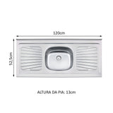 Mesón de Cocina Plata 120x52.5cm de Acero Inoxidable Acabado Brillante con Pozuelo Centro - MESONES DE COCINA | Bylmo