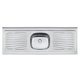 Mesón de Cocina Plata 150x52.5cm de Acero Inoxidable Acabado Brillante con Pozuelo Centro - MESONES DE COCINA | Bylmo