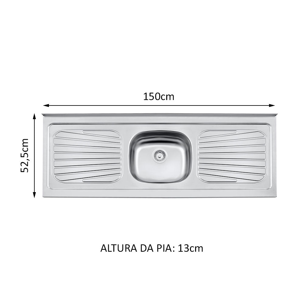 Mesón de Cocina Plata 150x52.5cm de Acero Inoxidable Acabado Brillante con Pozuelo Centro - MESONES DE COCINA | Bylmo