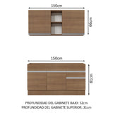 Cocina Integral Glamy Marron 150x81cm sin Mesón sin Estufa y con Dos Cajones - COCINAS | Bylmo