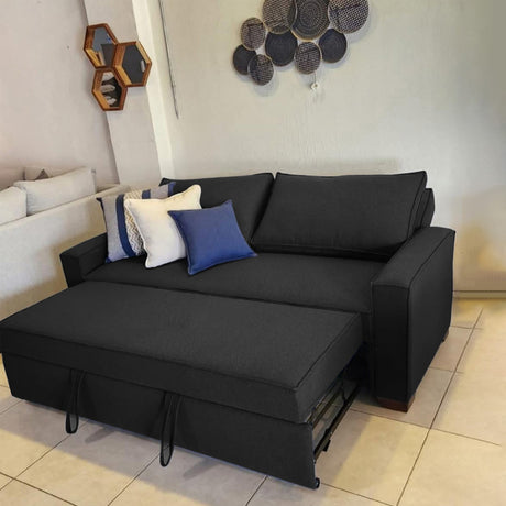 Sofá Cama Nápoles Negro 180x90cm Cuero Sintetico Ecológico de Un Puesto Reclinable con Reposapies - SOFAS Y POLTRONAS | Bylmo
