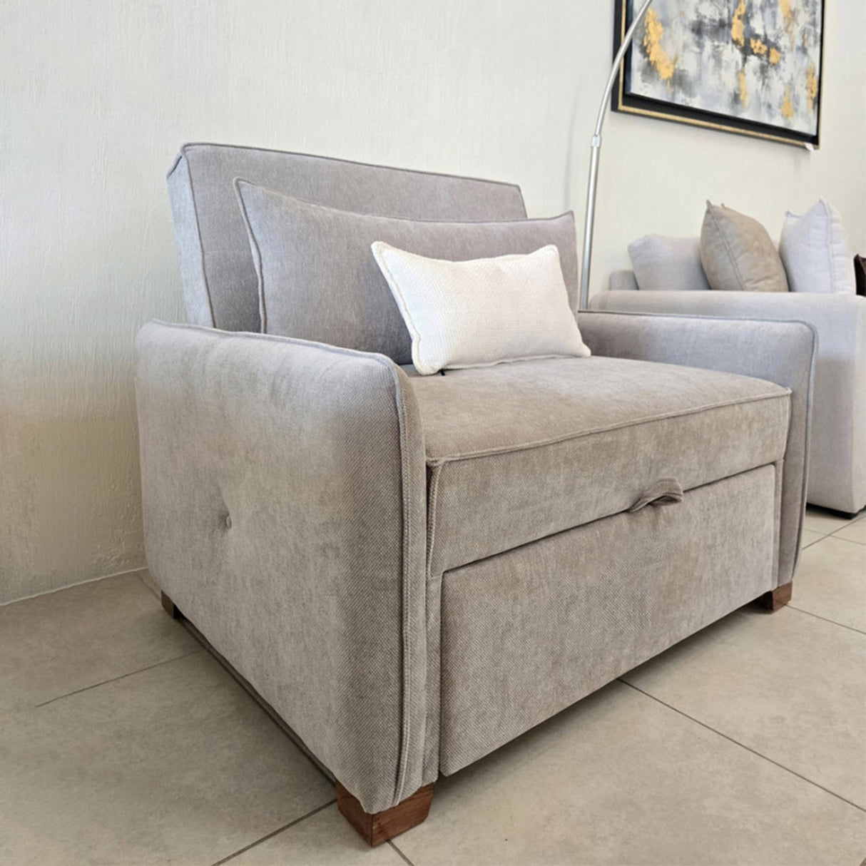 Sofá Cama Luxe Gris 180x90cm Microfibra de Un Puesto Reclinable con Reposapies - SOFAS Y POLTRONAS | Bylmo
