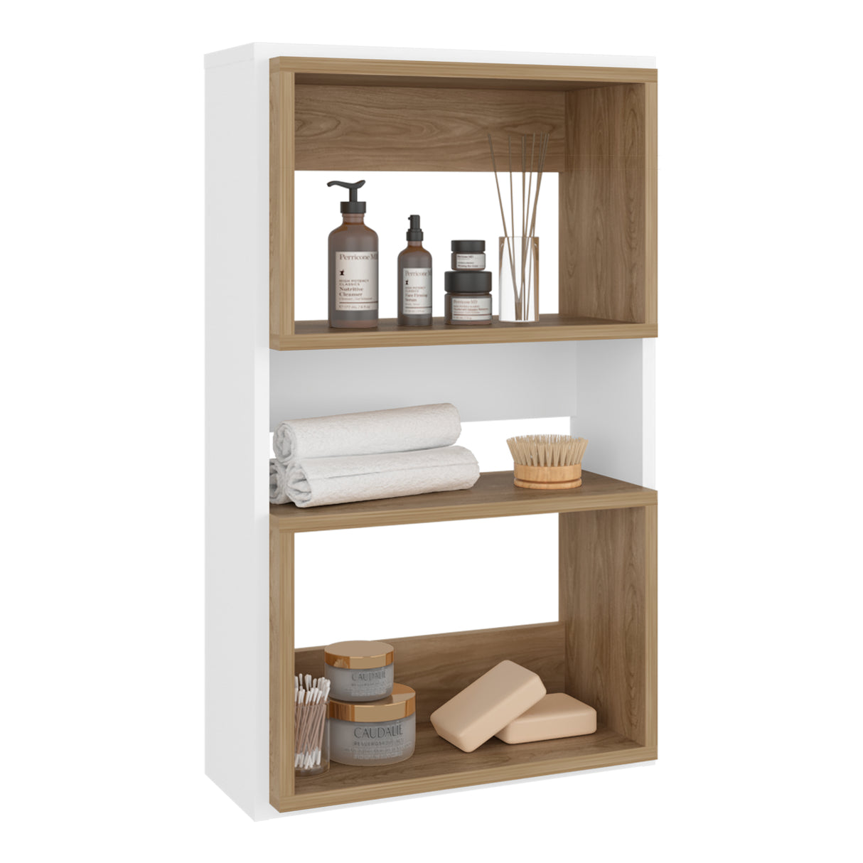 Ahorrador de Espacio Eco Blanco y Fresno Europeo 45x75.3cm Flotante con Dos Entrepaños - OTROS MUEBLES PARA BANHO | Bylmo