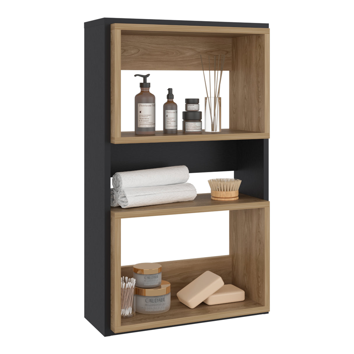 Ahorrador de Espacio Eco Wengue y Fresno Europeo 45x75.3cm Flotante con Dos Entrepaños - OTROS MUEBLES PARA BANHO | Bylmo