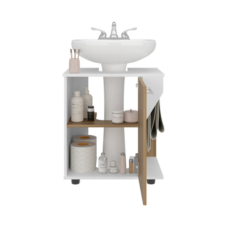 Mueble para Lavamanos Phillips Blanco y Fresno Europeo 56x62.1cm Individual sin Lavamanos con Una Puerta - MUEBLES PARA LAVAMANOS | Bylmo