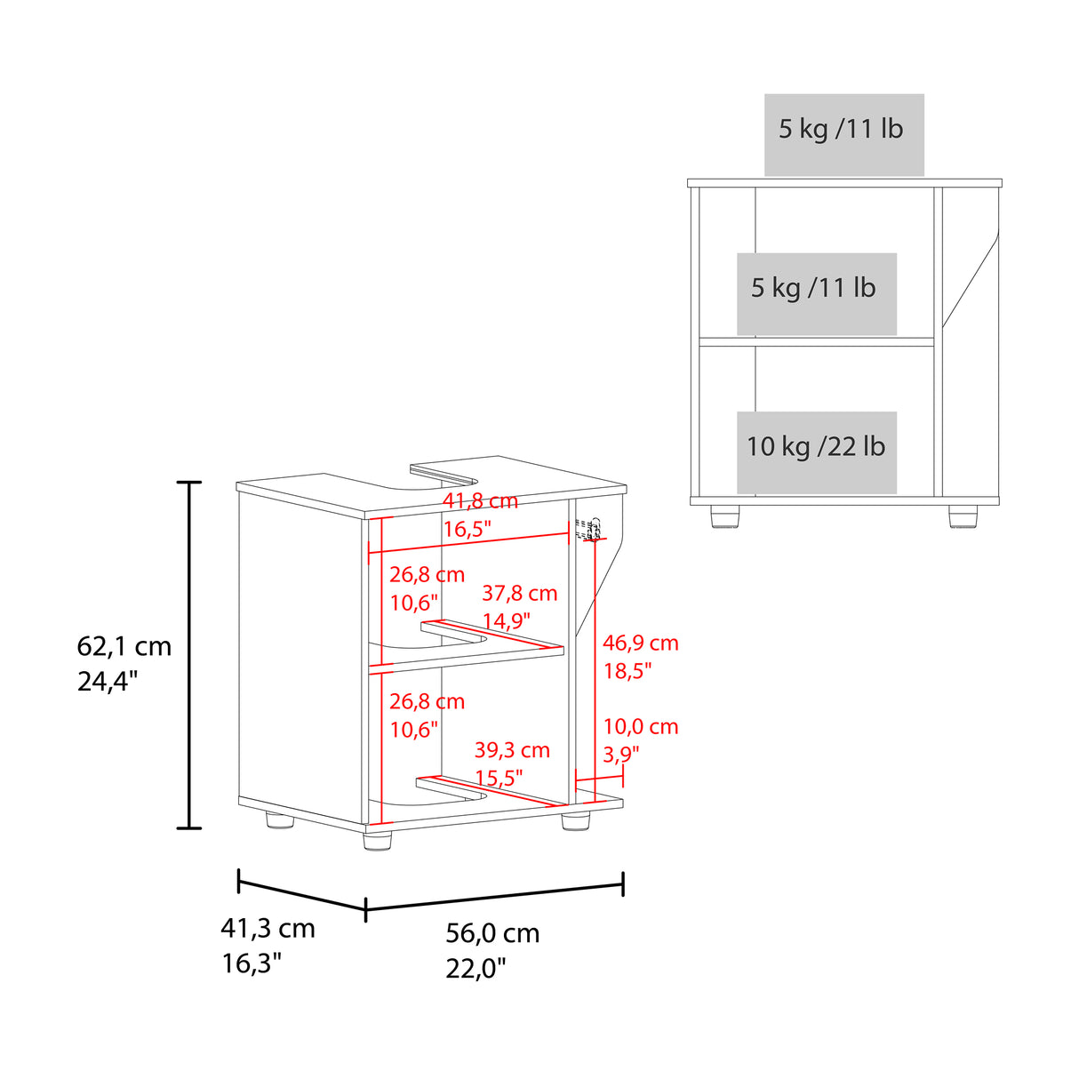 Mueble para Lavamanos Phillips Blanco y Fresno Europeo 56x62.1cm Individual sin Lavamanos con Una Puerta - MUEBLES PARA LAVAMANOS | Bylmo