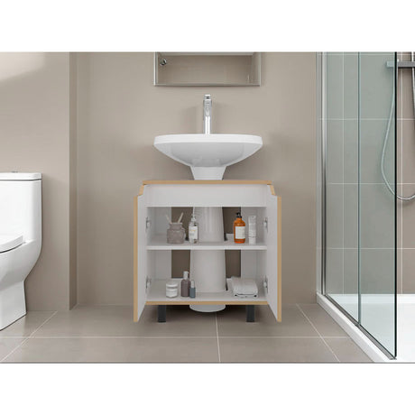 Mueble para Lavamanos Marlo Fresno Europeo y Blanco 55x63cm Individual sin Lavamanos con Dos Puertas - MUEBLES PARA LAVAMANOS | Bylmo