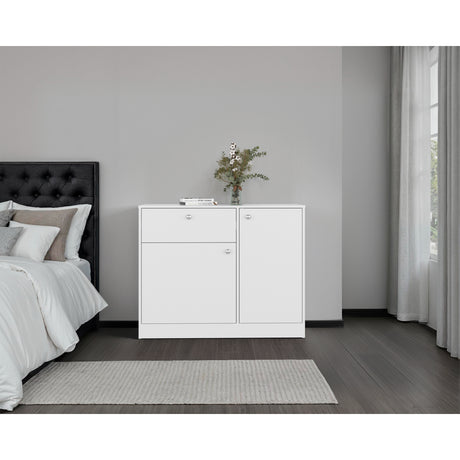 Cómoda Praga Blanco 100x80cm de Dos Hileras con Un Cajón y con Espacio para TV - CAJONERAS Y COMODAS | Bylmo