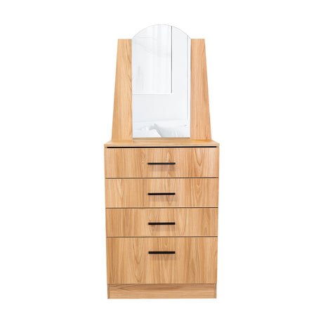 Cómoda Praga Fresno 63x151cm de Cuatro Hileras con Tres Cajones con Espacio para Tv y con Espejo - CAJONERAS Y COMODAS | Bylmo