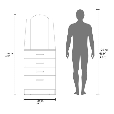 Cómoda Praga Fresno 63x151cm de Cuatro Hileras con Tres Cajones con Espacio para Tv y con Espejo - CAJONERAS Y COMODAS | Bylmo