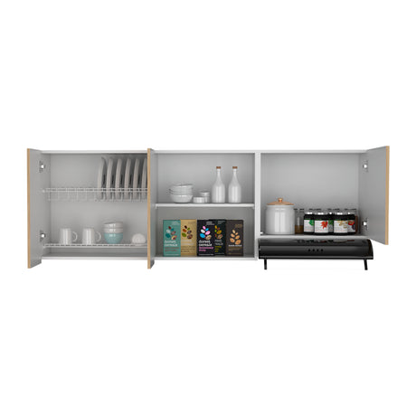 Mueble Superior de Cocina Boreal Blanco Fresno 180x62cm con Tres Puertas y con Locero - MUEBLES SUPERIORES DE COCINA | Bylmo