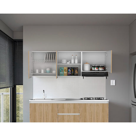 Mueble Superior de Cocina Boreal Blanco Fresno 180x62cm con Tres Puertas y con Locero - MUEBLES SUPERIORES DE COCINA | Bylmo