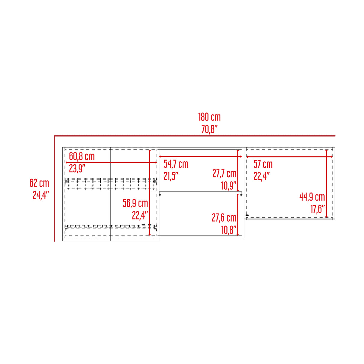 Mueble Superior de Cocina Boreal Blanco Fresno 180x62cm con Tres Puertas y con Locero - MUEBLES SUPERIORES DE COCINA | Bylmo