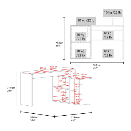 Escritorio en L Axis Eco Blanco 125x71cm con Organizador de Libros y sin Cajones - ESCRITORIOS | Bylmo