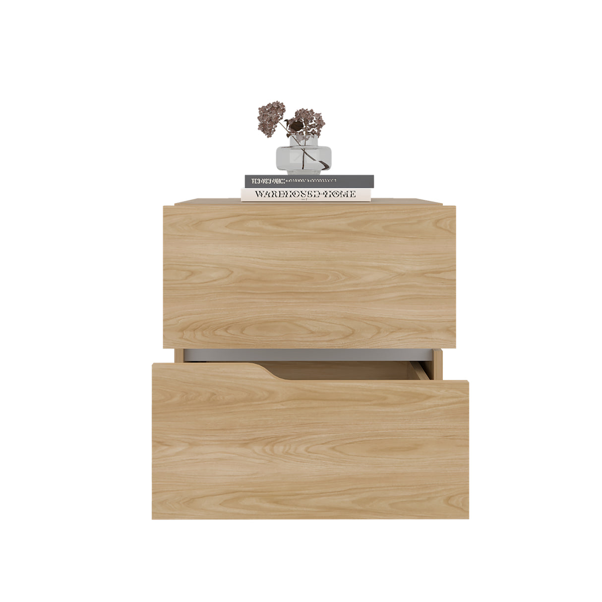 Mesa de Noche Bonnie Fresno Europeo y Blanco 45x50cm con Dos Cajones y con Dos Compartimientos - MESAS DE NOCHE | Bylmo