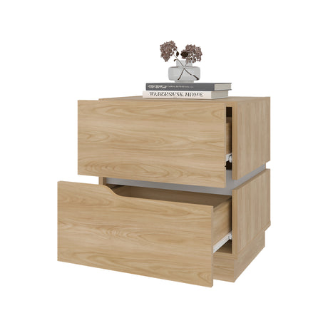Mesa de Noche Bonnie Fresno Europeo y Blanco 45x50cm con Dos Cajones y con Dos Compartimientos - MESAS DE NOCHE | Bylmo