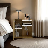 Mesa de Noche Cairo Fresno Europeo y Blanco 65x65cm con Tres Compartimientos - MESAS DE NOCHE | Bylmo