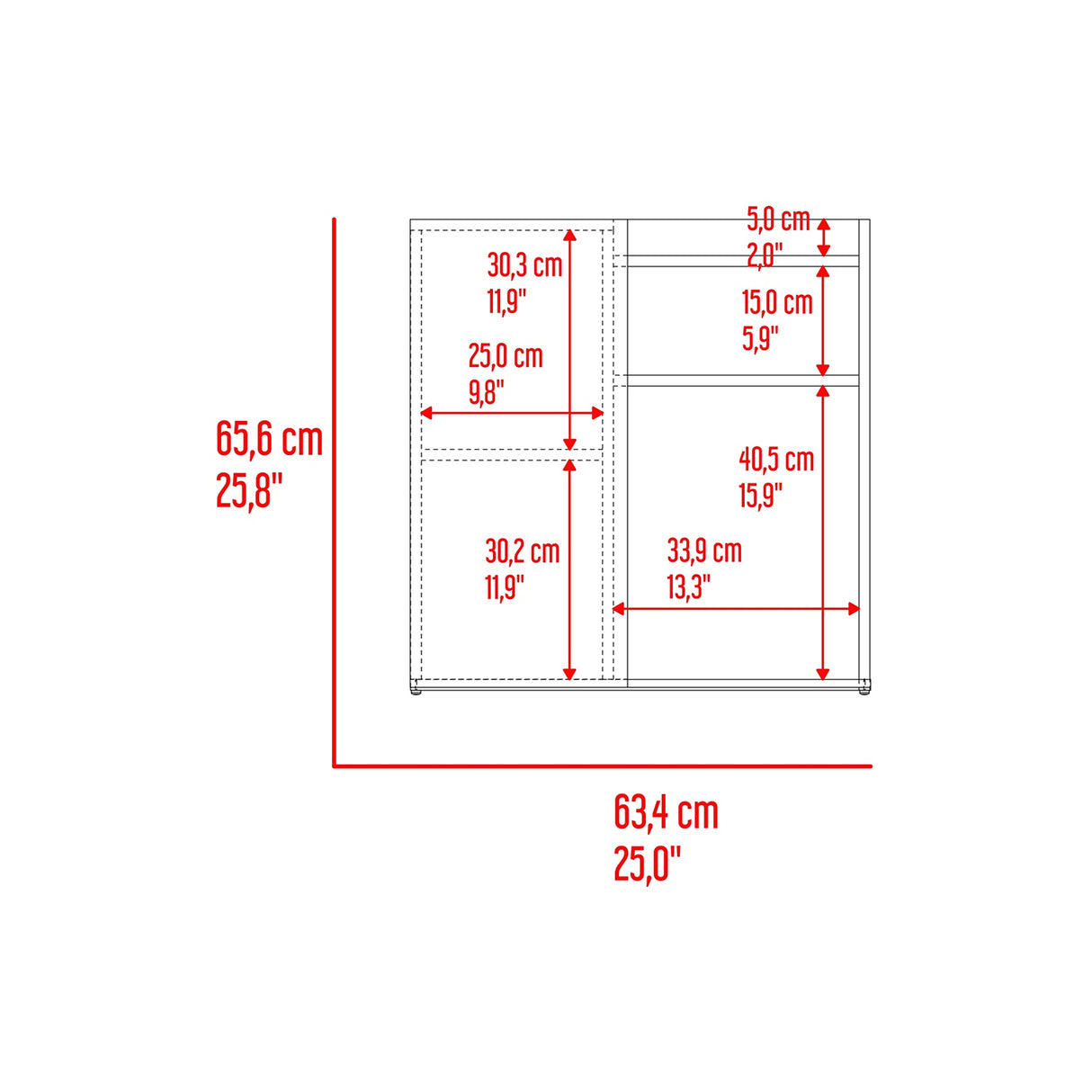 Mesa de Noche Cairo Fresno Europeo y Blanco 65x65cm con Tres Compartimientos - MESAS DE NOCHE | Bylmo