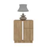 Mesa de Noche Carmi Fresno Europeo y Blanco 45x52cm con Un Cajón y con Tres Compartimientos - MESAS DE NOCHE | Bylmo
