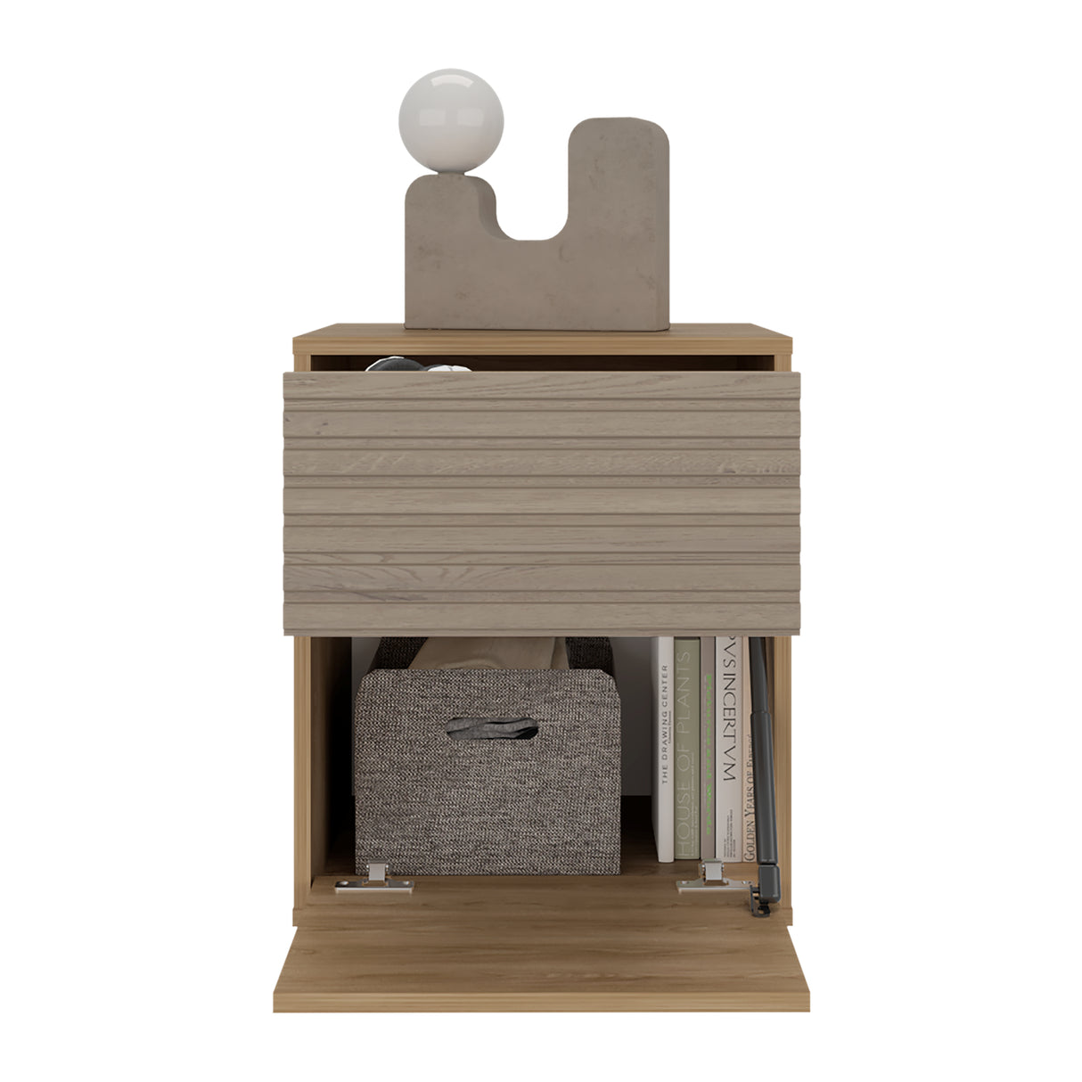 Mesa de Noche WandaL Fresno Europeo y Roble Natural 42.6x52cm con Un Cajón y con Dos Compartimientos - MESAS DE NOCHE | Bylmo