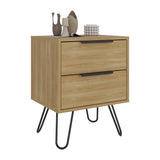 Mesa de Noche Augusta Fresno 45x57cm con Dos Cajones y con Dos Compartimientos - MESAS DE NOCHE | Bylmo