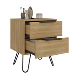 Mesa de Noche Augusta Fresno 45x57cm con Dos Cajones y con Dos Compartimientos - MESAS DE NOCHE | Bylmo