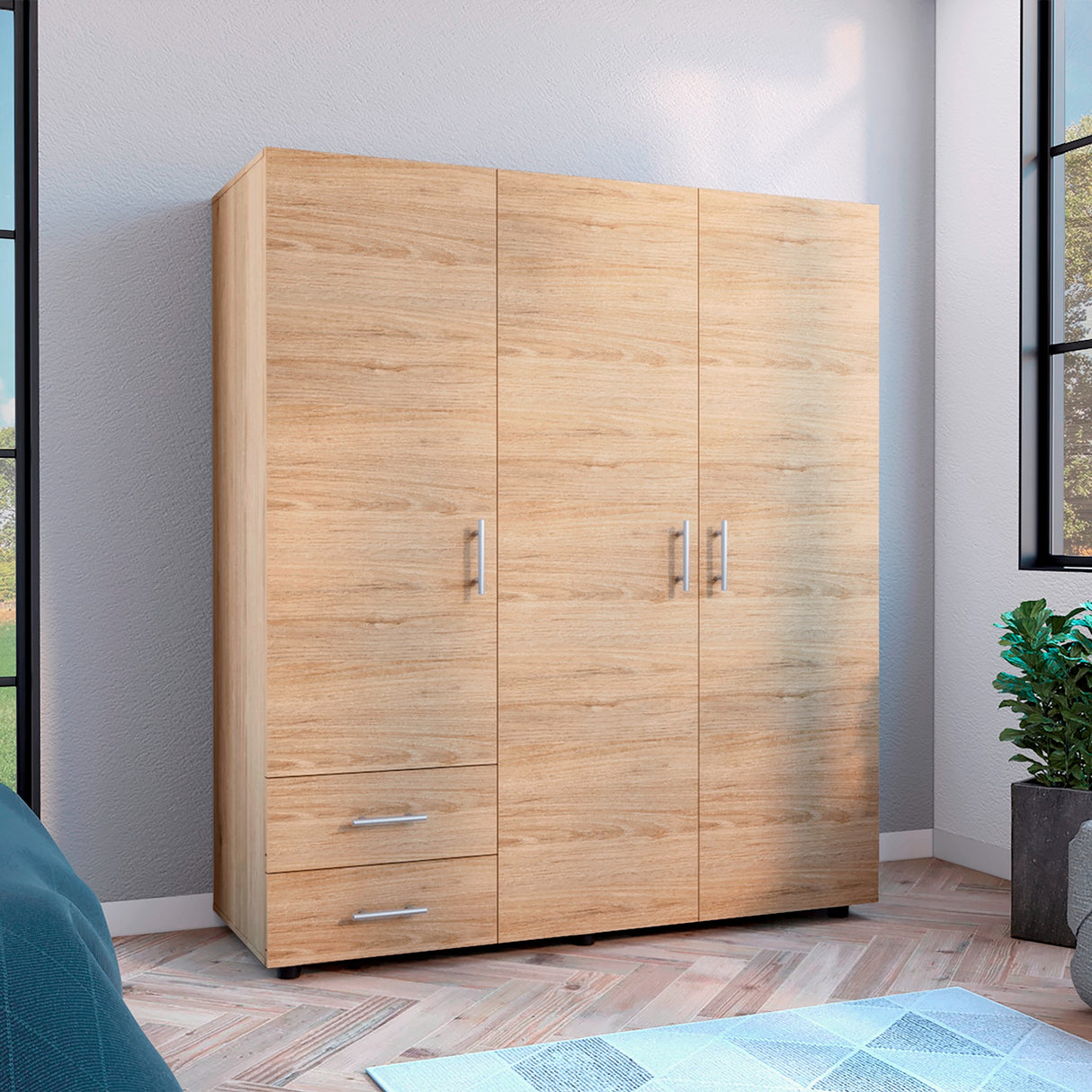 Closet Dassel Rovere 140.1x161.5cm con Tres Puertas y con Tres Cajones - CLOSETS | Bylmo