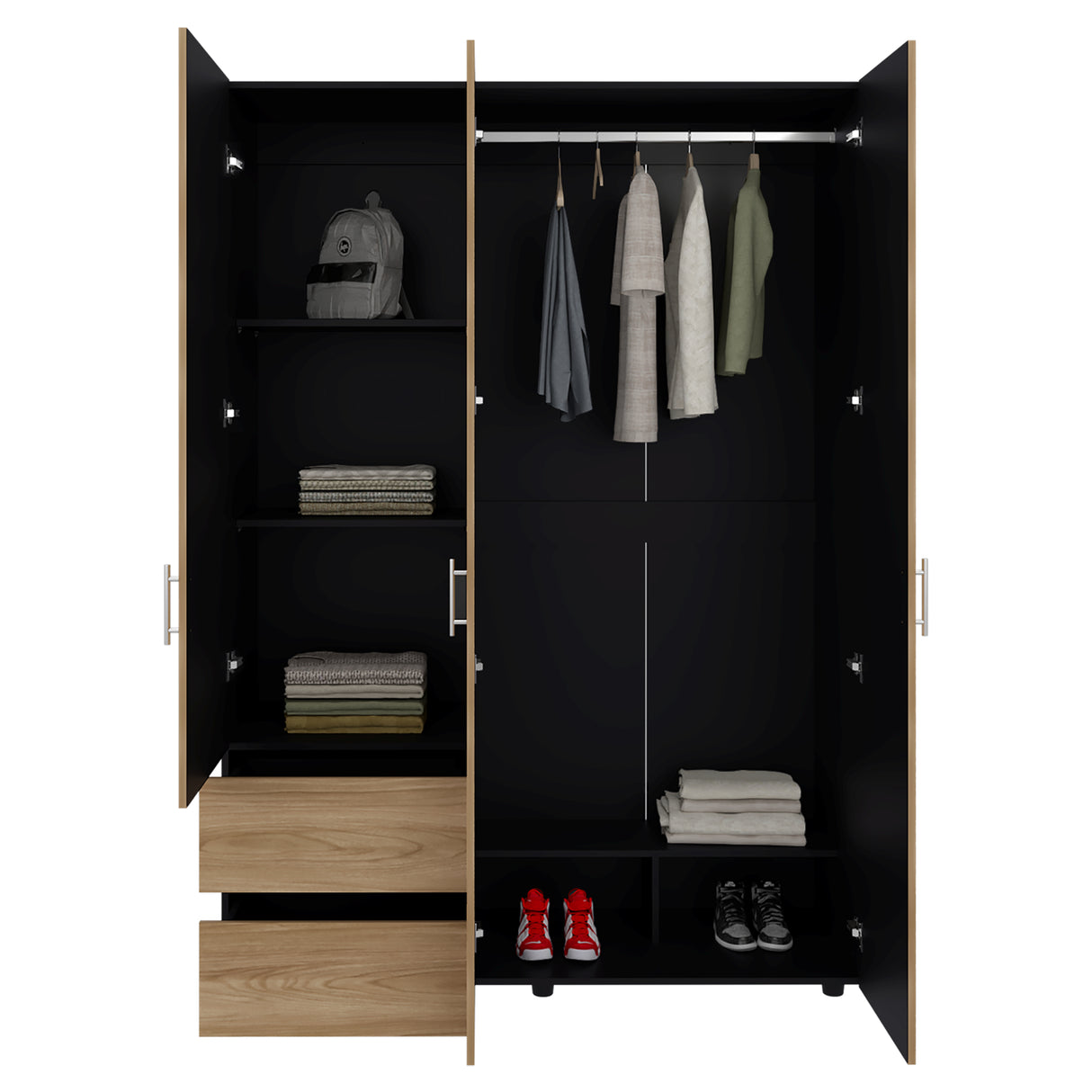 Closet Edmon Wengue Fresno 140x200cm con Tres Puertas y con Tres Cajones - CLOSETS | Bylmo