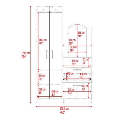 Closet Praga Wengue 103x179cm con una Puerta sin Cajones y con Espejo - CLOSETS | Bylmo