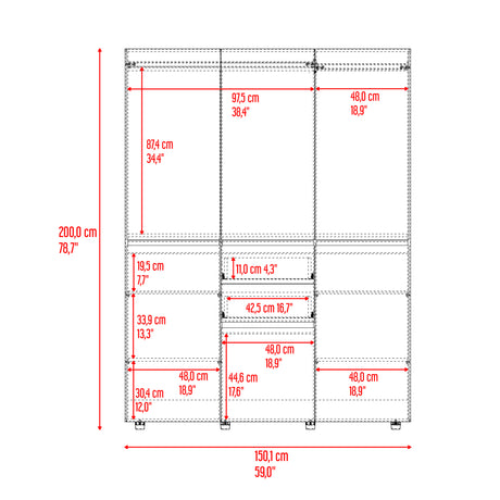 Closet Siruela Eco Bardolino y Wengue 150x200cm con Cinco Puertas y con Cinco Cajones - CLOSETS | Bylmo