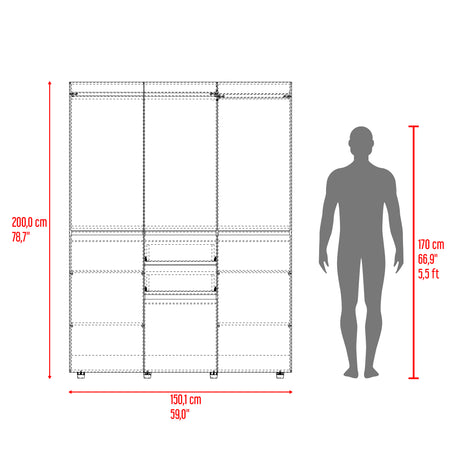 Closet Siruela Eco Bardolino y Wengue 150x200cm con Cinco Puertas y con Cinco Cajones - CLOSETS | Bylmo